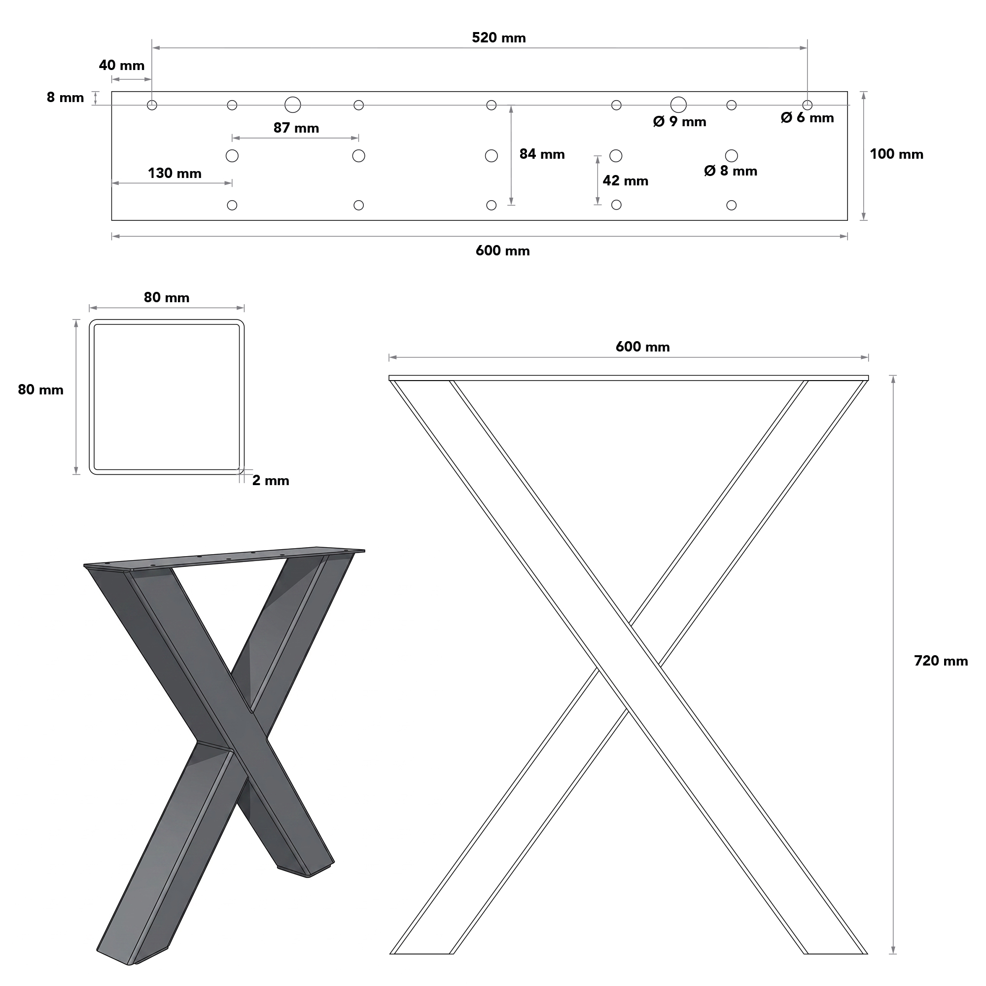 Artikelbild 3 des Artikels “Tischgestell X 80/80 “